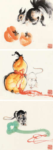 刘继卣（1918～1983） 动物 （三件） 纸片 设色纸本