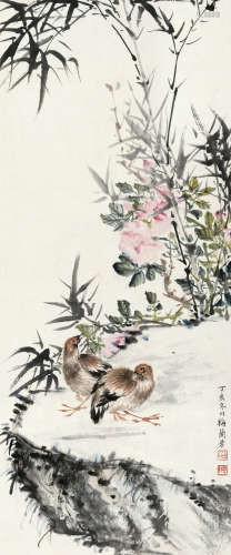 梅兰芳（1894～1961） 1947年作 花鸟 立轴 设色纸本
