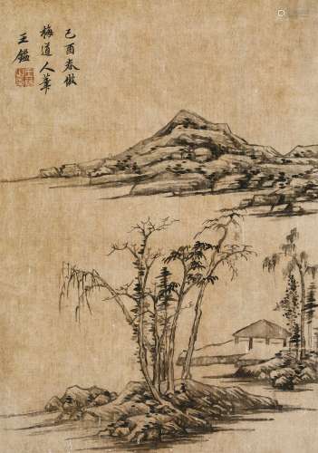 王鉴（1598～1677） 1669年作 山水 镜片 水墨绢本