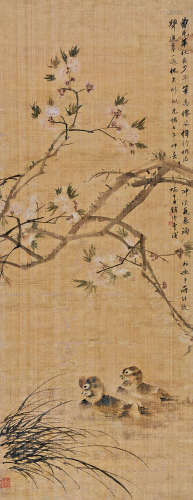 钱济奎（1843～1905） 1881年作 鸳鸯戏水图 立轴 设色绢本