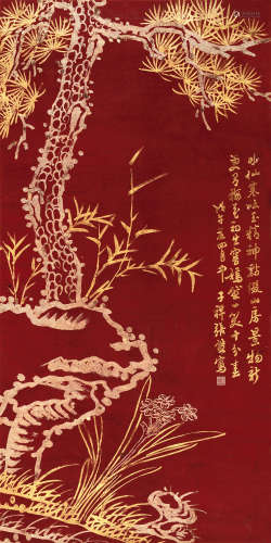 张熊（1803～1886） 1858年作 祝寿图 立轴 设色纸本