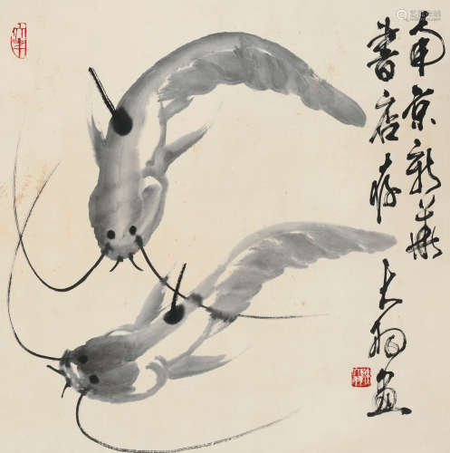 陈大羽（1912～2001） 双鱼图 立轴 水墨纸本