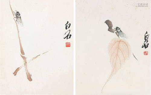 齐白石(1864-1957) 贝叶草虫