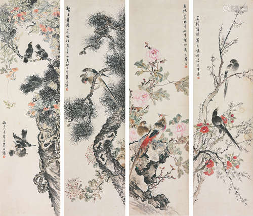 朱梦庐(1826-1900) 花卉四屏