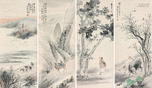 吴观岱(1862-1929) 人物四屏