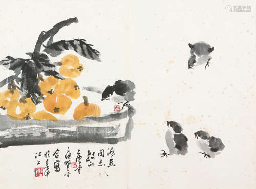 唐云(1910-1993) 应野平(1910-1990) 鸡趣图