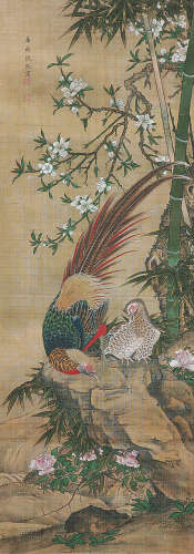 沈铨(1682-1760) 桃花锦鸡