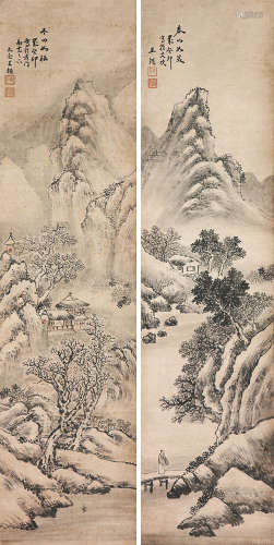 王鑑(1598-1677) 山水对屏