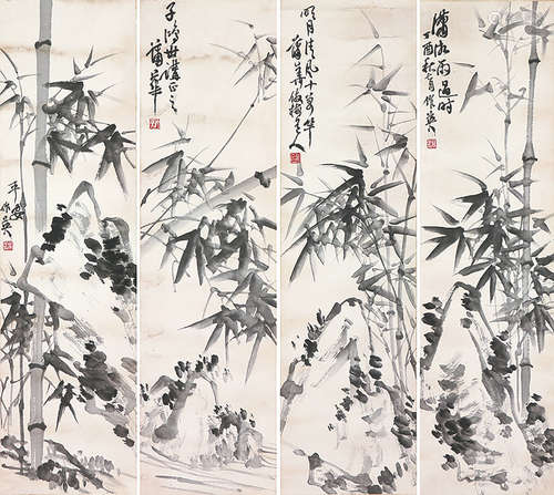 蒲华(1832-1911) 花卉四屏