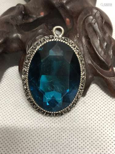 Chinese Sapphire Pendant Mounted Silver