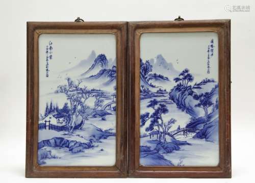 Pair of Chinese Blue/White Porcelain Plaque