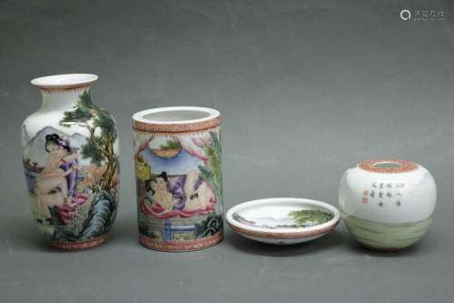Four Pieces of Erotic Porcelain Ware, Marked