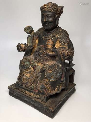 Chinese Carved Wood God of Wealthy
