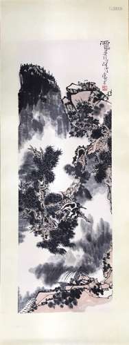 Chinese Ink Painting on Scroll of Landscape