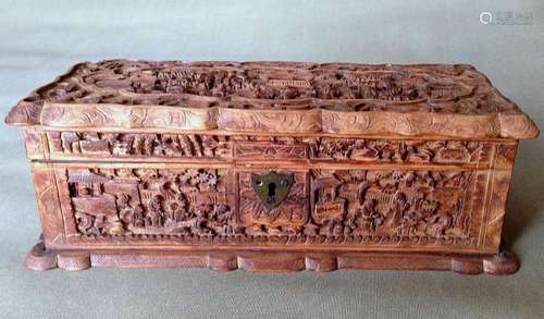 Chinese Carved HuangYangWood Box