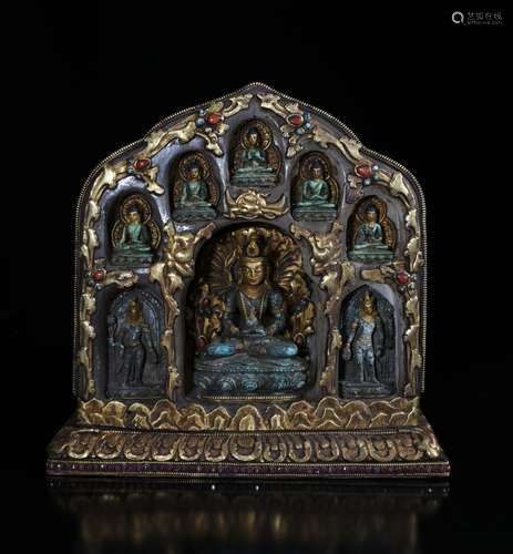 Chinese Crystal Mounted Bronze of Multiple Buddha