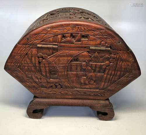 Chinese Carved Tan Wood Box