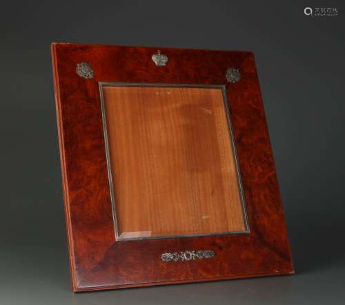Russian Birch Wood and Silver Picture Frame,Signed