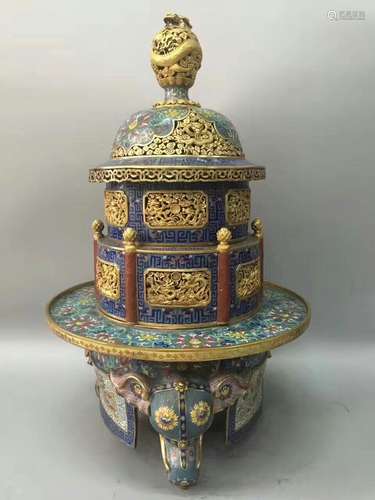 Chinese Cloisonne Tripod Incense Burner