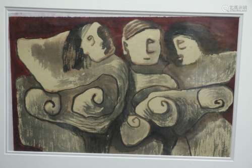 Abstract Painting of Three Person Erotic Scene