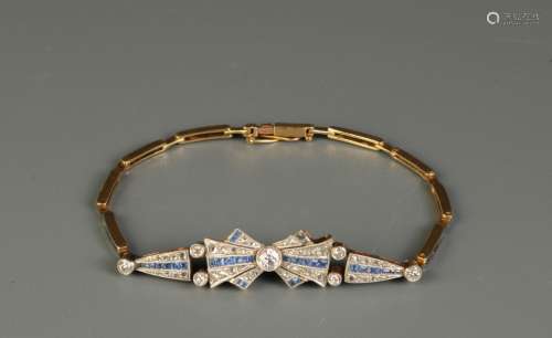 Russian 14K Gold Diamond and Sapphire Bracelet