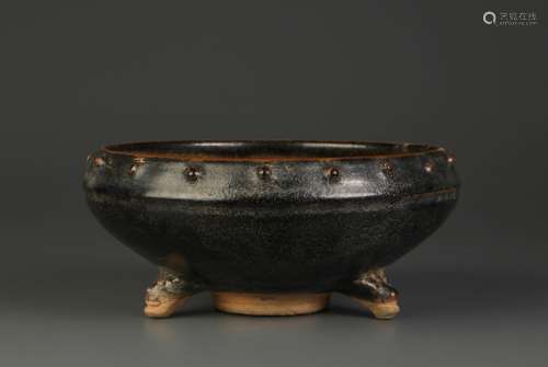 Chinese Black Glazed Ceramic Incense Burner