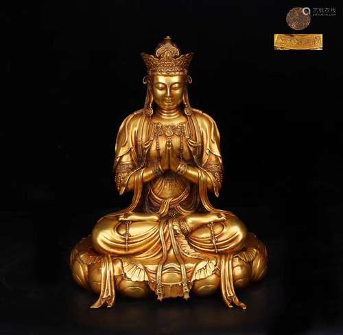 Chinese Gilt Bronze Buddha, Marked