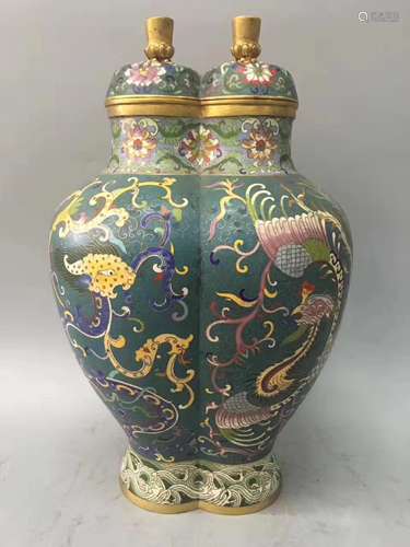 Chinese Cloisonne Covered Vase, Marked