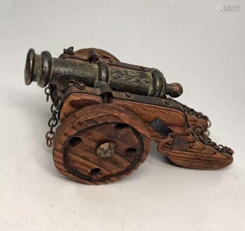American Miniature Bronze Cannon w/ Wood Wheel