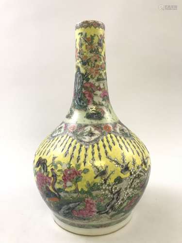 A Yellow and Famille Rose Vase