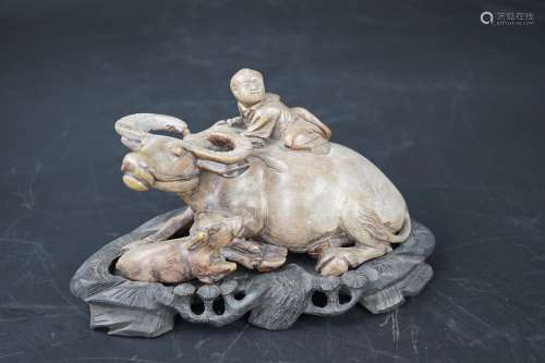 A Shoushan Stone Cattle Sculpture