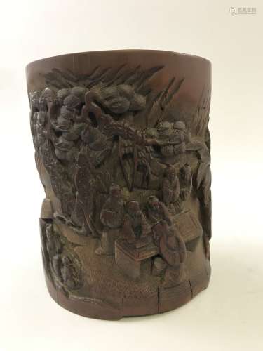 Early Qing D., A Bamboo Carved Brushpot