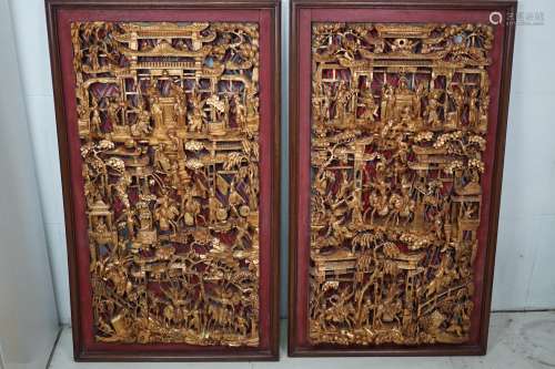A Pair of Carved Hardwood Painting
