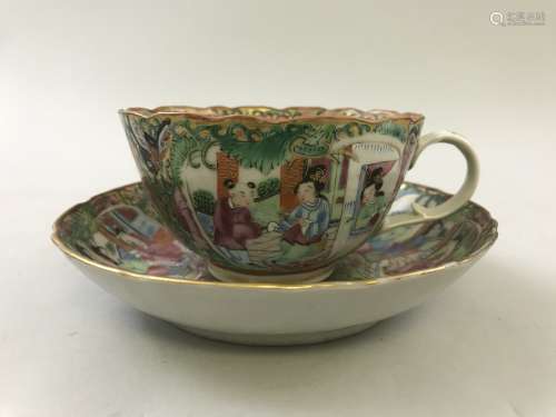 Qing D., Guang Color Porcelain Cup and Dish