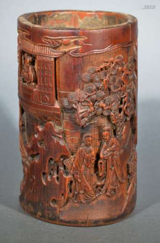 A Carved Wood Brushpot