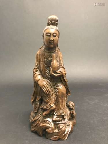 Chinese Carving Bamboo Guanyin Statue