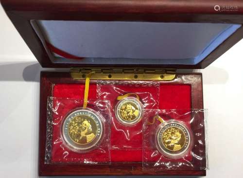 China 1996 bi-metal Panda 1/2 oz, 1/4 oz and 1/10 oz gold with Silver