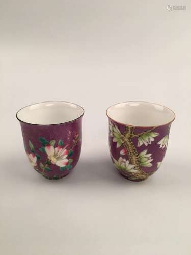 A Pair Famille Rose Porcelain Cups
