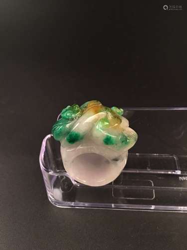 Chinese Green and Yellow Jadeite Ring