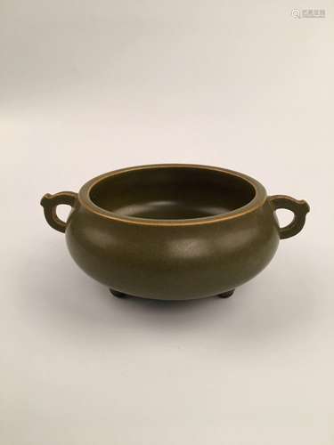 Chinese Tea Dust Glaze Censer with Qianlong Mark