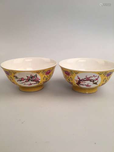 A Pair Famille Rose Flower Bowl