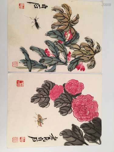 Two Pieces Chinese Watercolor Painting