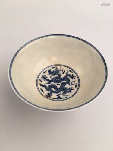 Chinese Blue and White Porcelain Dragon Bowl