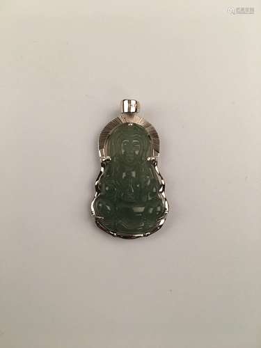 Chinese Silver Green Jade Pendant