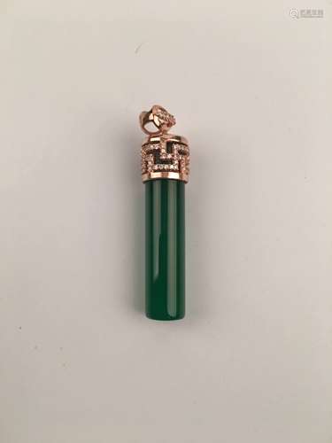 Chinese Gilt Green Jade Pendant