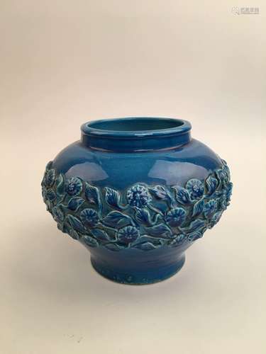 Chinese Blue Glaze Flower Jar