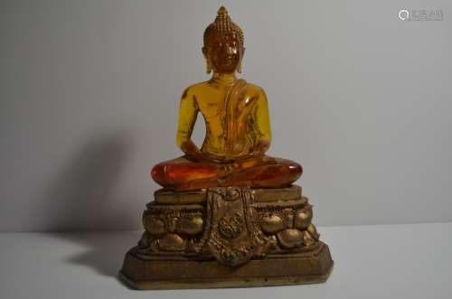 Chinese Antique Amber Carved Seated Buddha