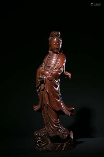 Chinese Wood Carved Standing Guanyin