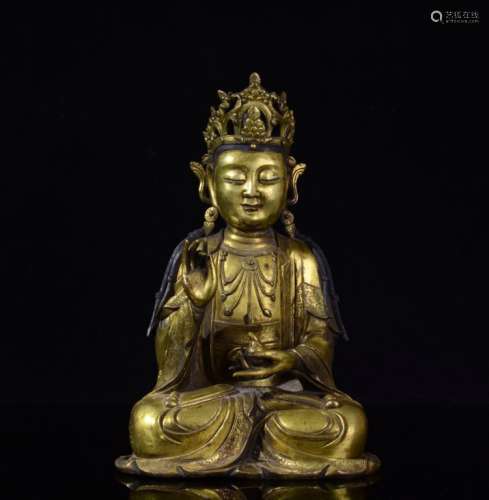 Chinese Ming Gilt Bronze Seating Buddha