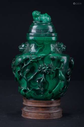 Chinese Malachite Vase w Stand